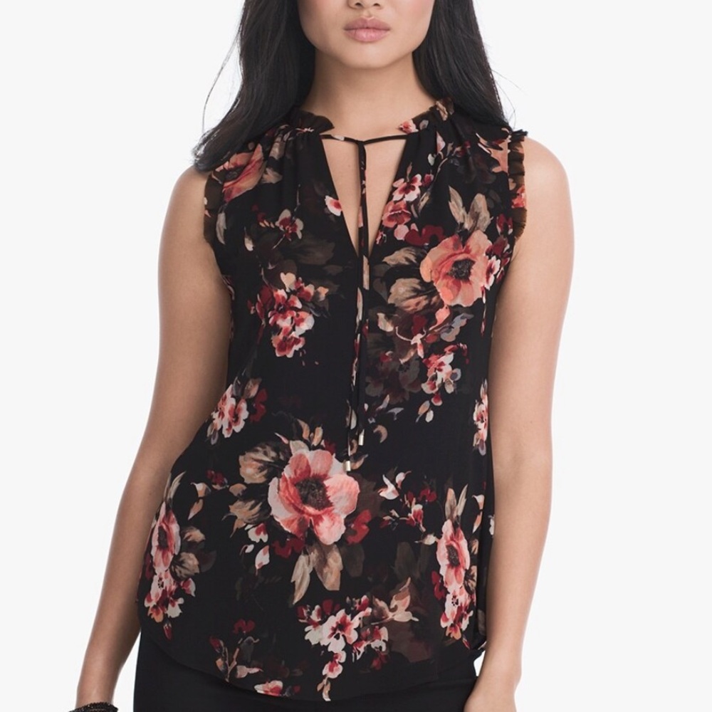 White House Black Market floral printed shell tank.Size M. Black and pink floral